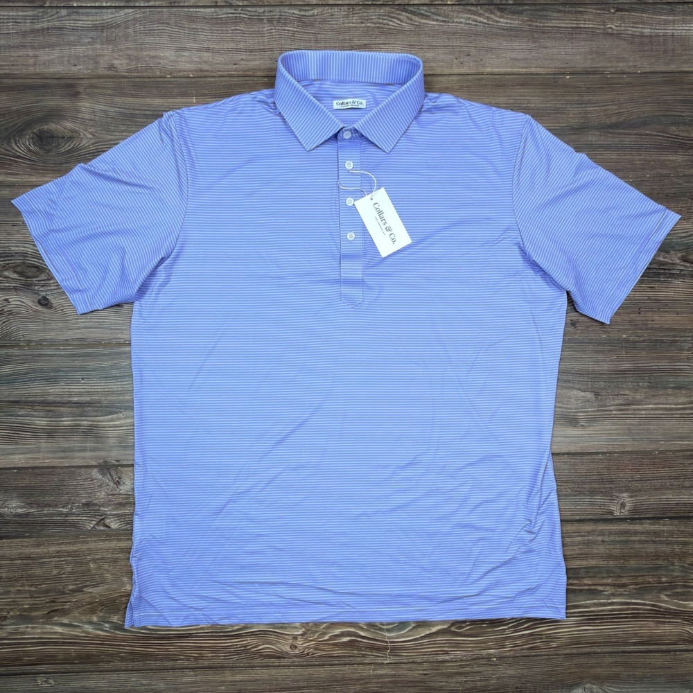 Collars & Co Mens XL Relaxed Dress Collar Polo Light Blue Stripe NWT
